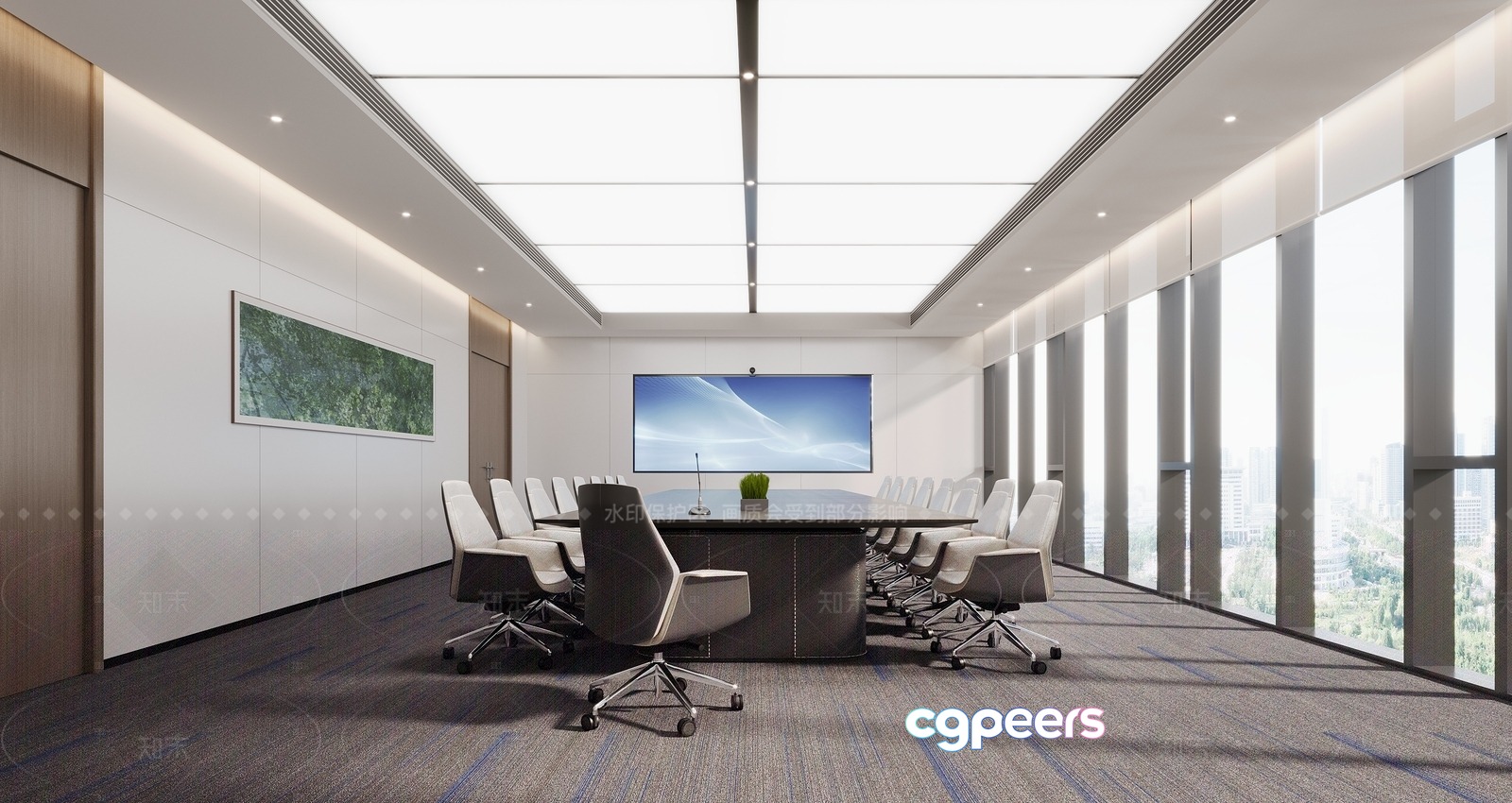 A Conference Room With A Large Screen 3D Model - 3626 - CORONA Render