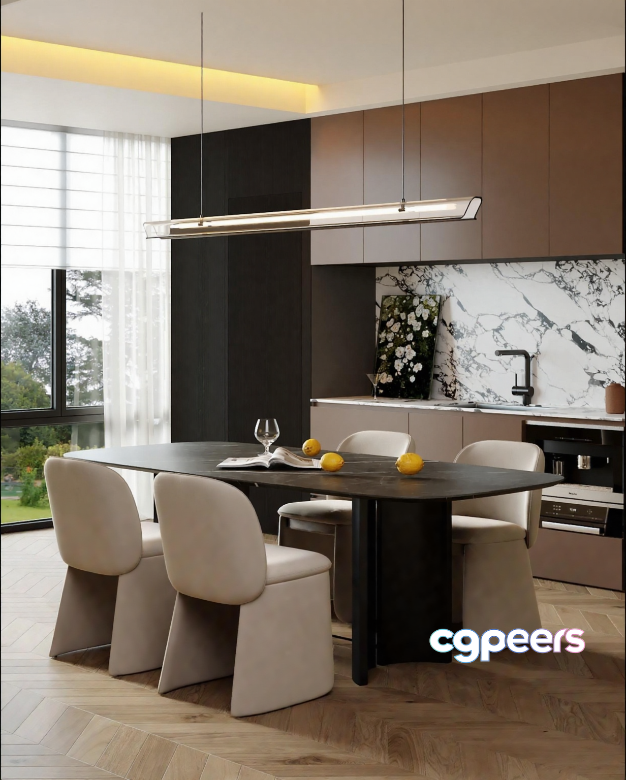 Modern Kitchen And Dining Area 3D Model - 4398 - VRAY Render Modern Kitchen And Dining Area 3D Model - 4398 - VRAY Render