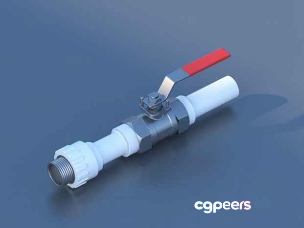 A Pipe Fitting With A Red Handle 3D Model - 14661 - VRAY Render