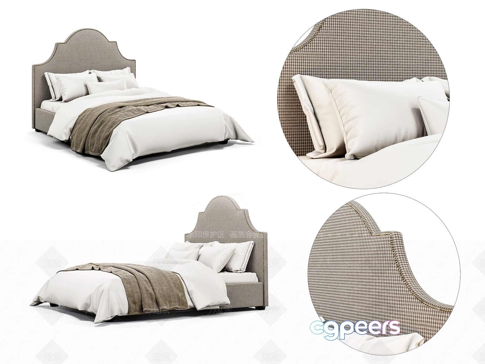 A Bed With A Gray Headboard 3D Model - 1606 - VRAY Render