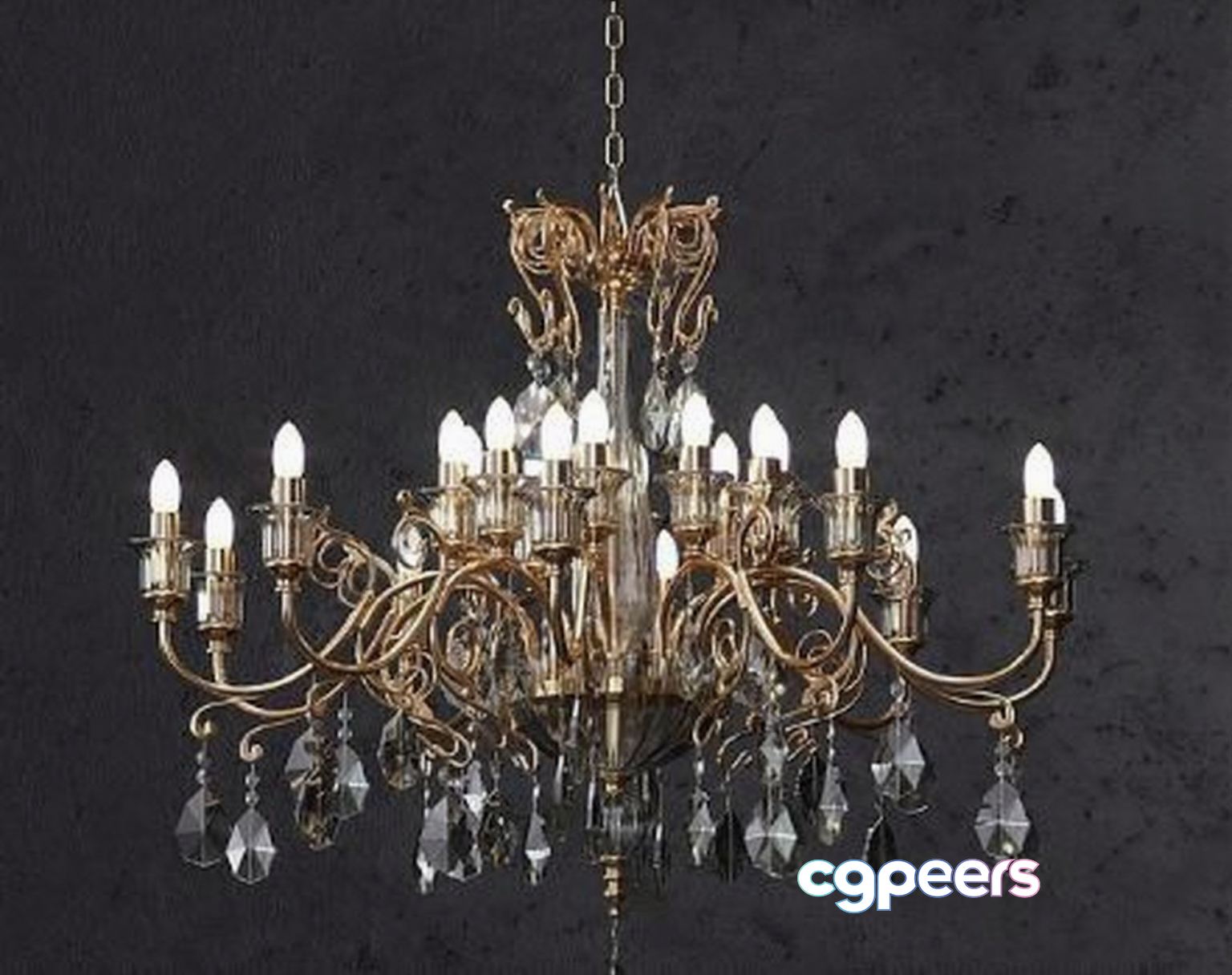 Gold Chandelier 3D Model - 13457 - VRAY Render