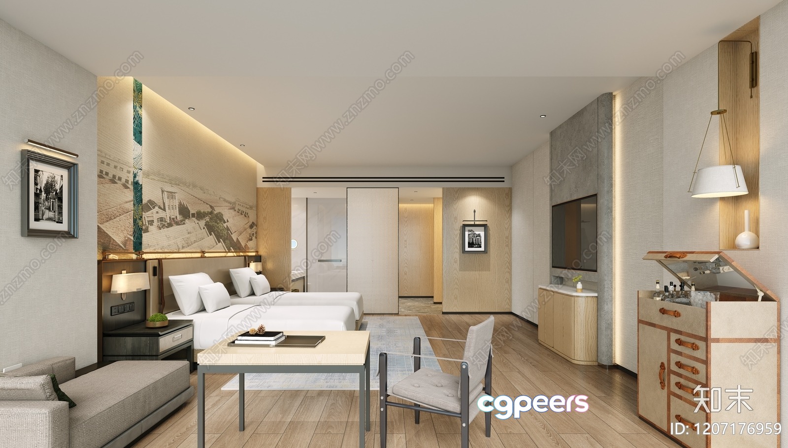 Modern Hotel Room 3D Model - 2980 - VRAY Render