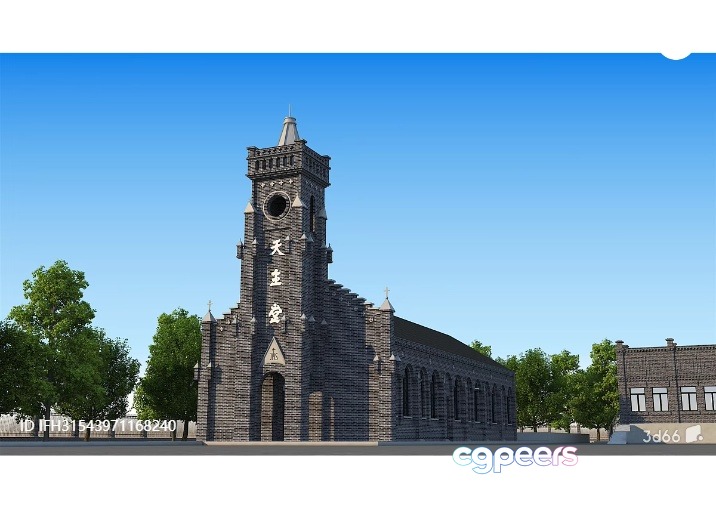 A Church Building 3D Model - 5416 - VRAY Render