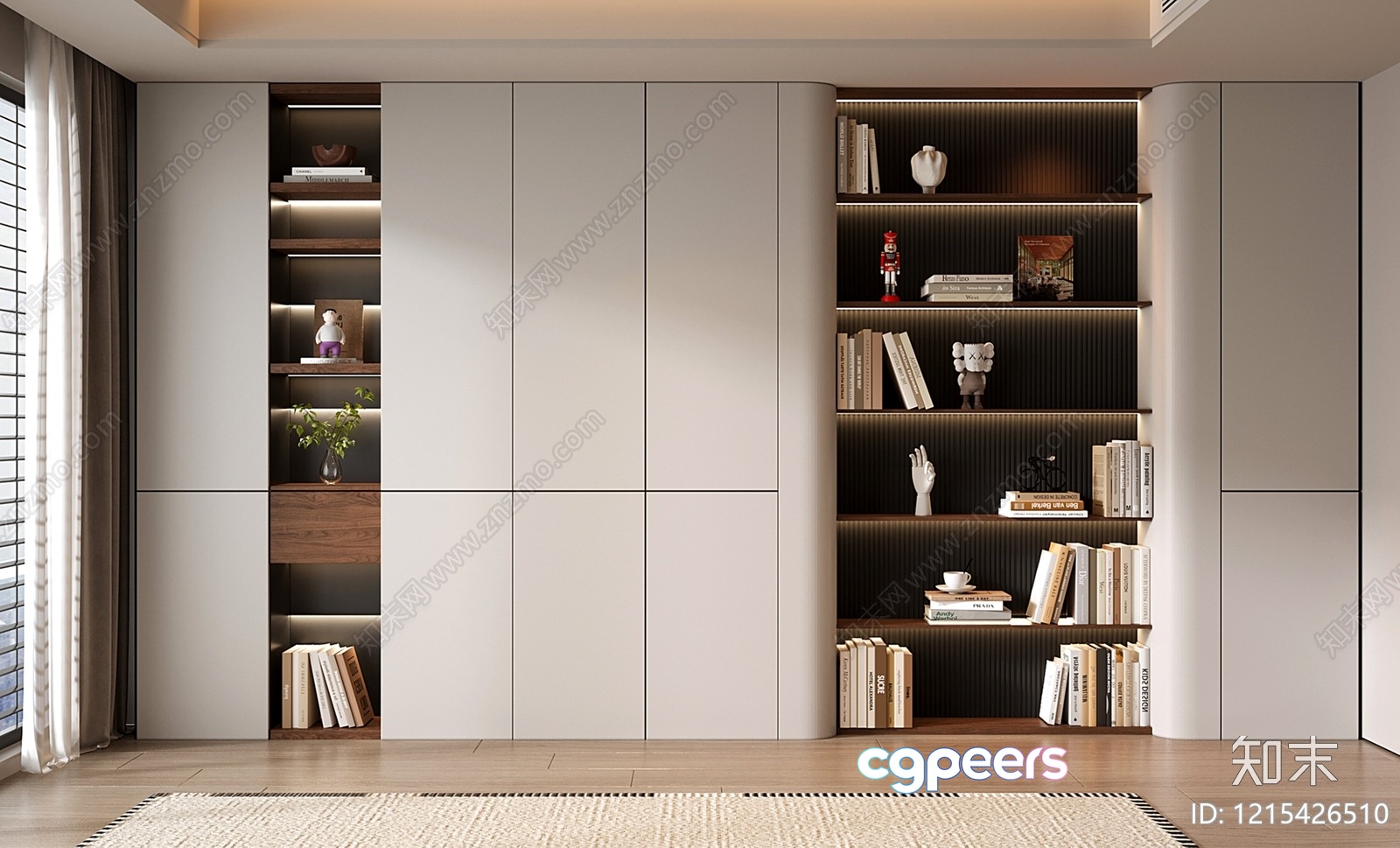 Modern White Bookshelf 3D Model - 13123 - VRAY Render
