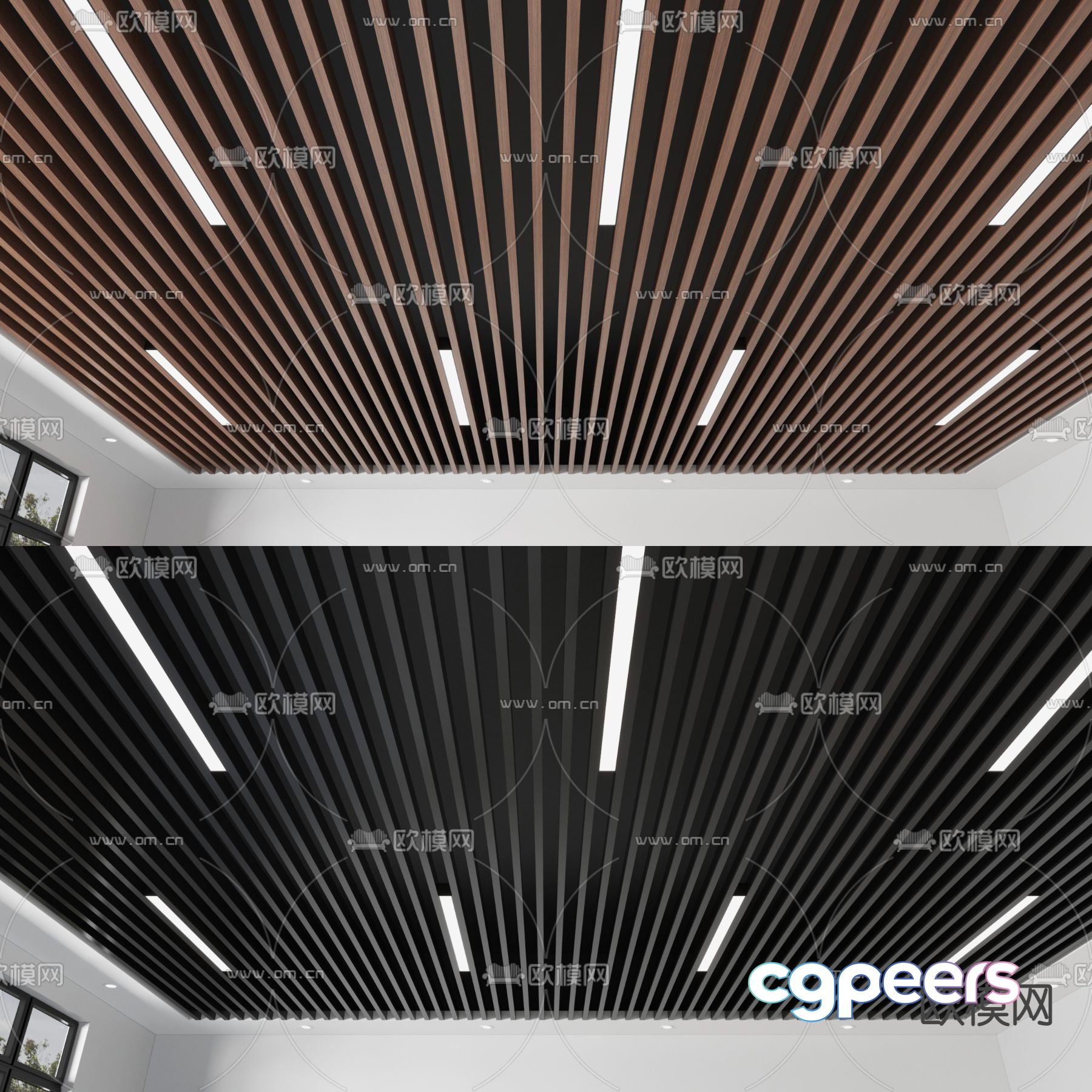 Modern Ceiling With Wood Slats 3D Model - 8688 - CORONA Render Modern Ceiling With Wood Slats 3D Model - 8688 - CORONA Render