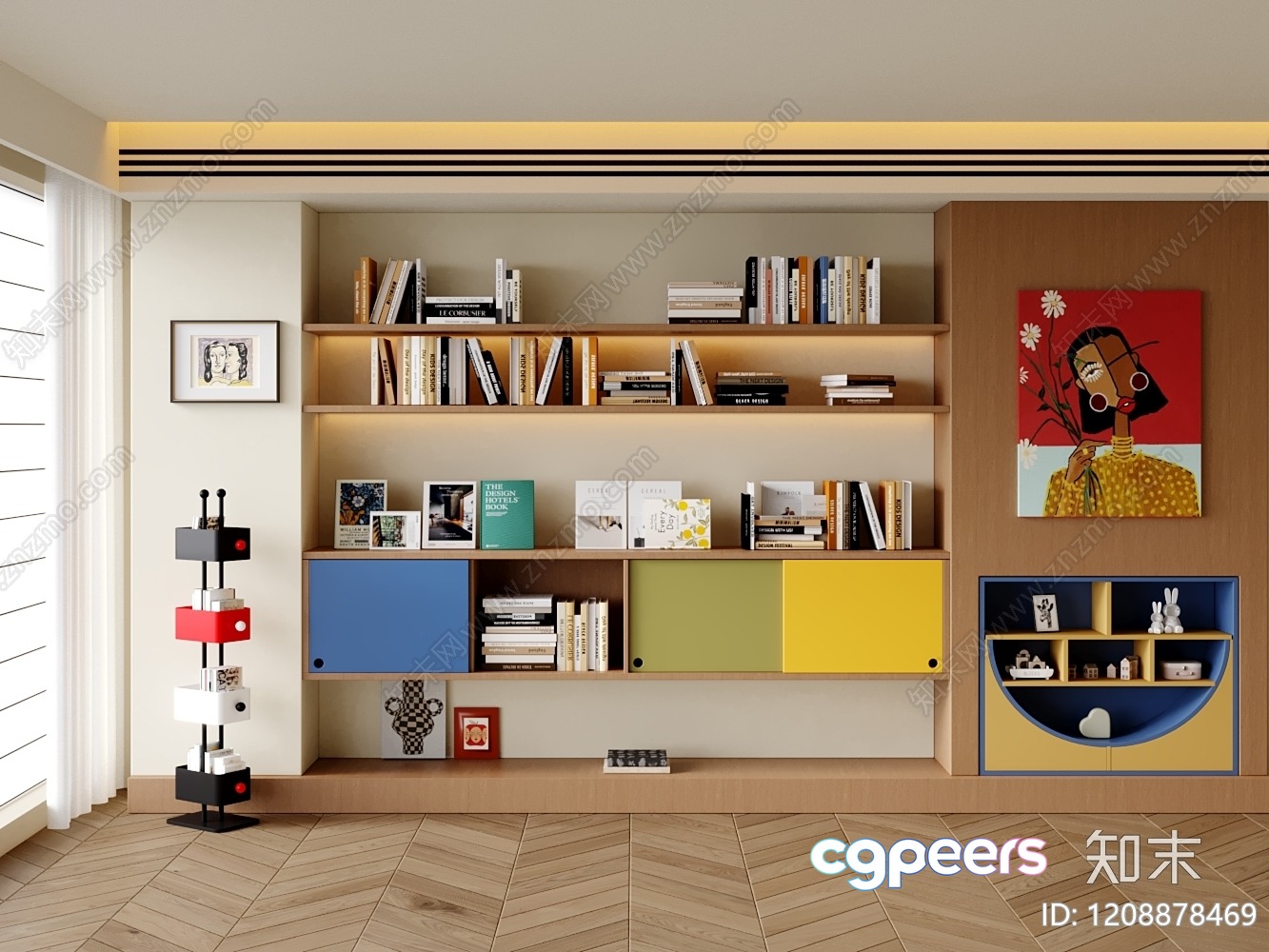 Modern Bookshelf 3D Model - 19464 - VRAY Render Modern Bookshelf 3D Model - 19464 - VRAY Render