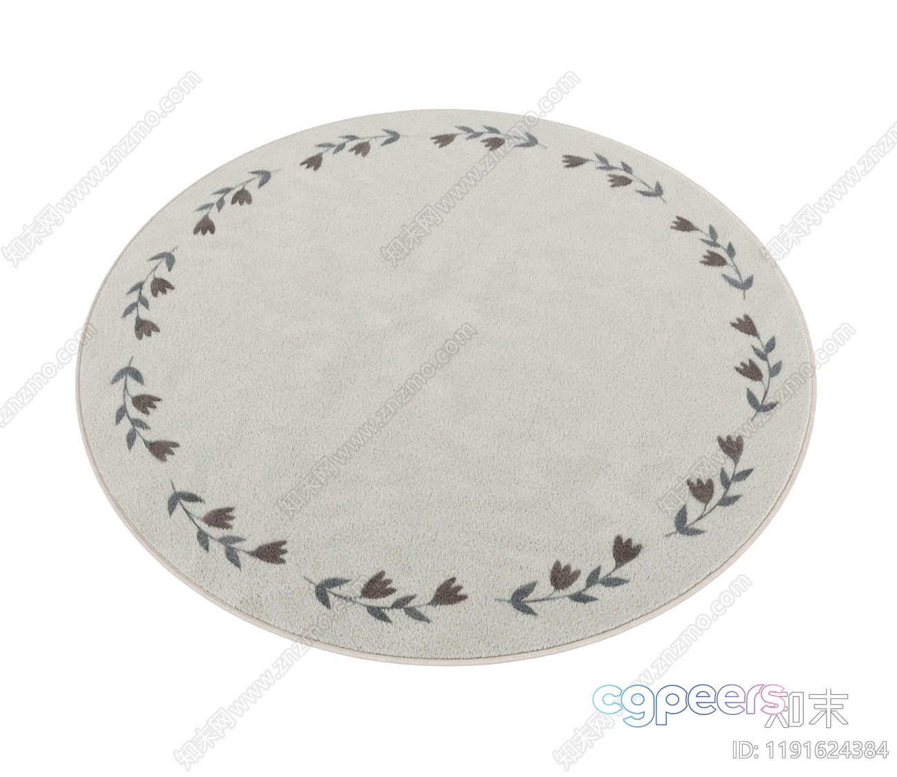 A Round Rug With A Floral Pattern 3D Model - 12494 - VRAY Render