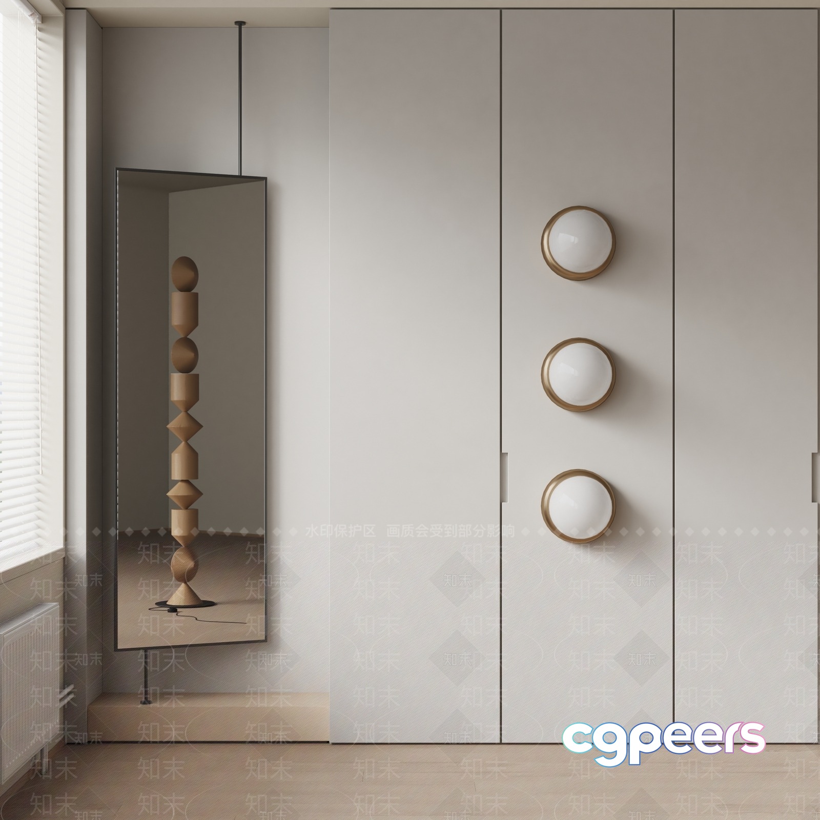 Modern Minimalist Room With A Mirror And Cabinets 3D Model - 17423 - VRAY Render Modern Minimalist Room With A Mirror And Cabinets 3D Model - 17423 - VRAY Render
