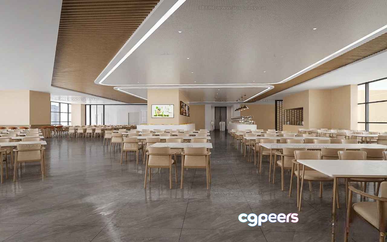 Large Open Space With Tables And Chairs 3D Model - 793 - CORONA Render