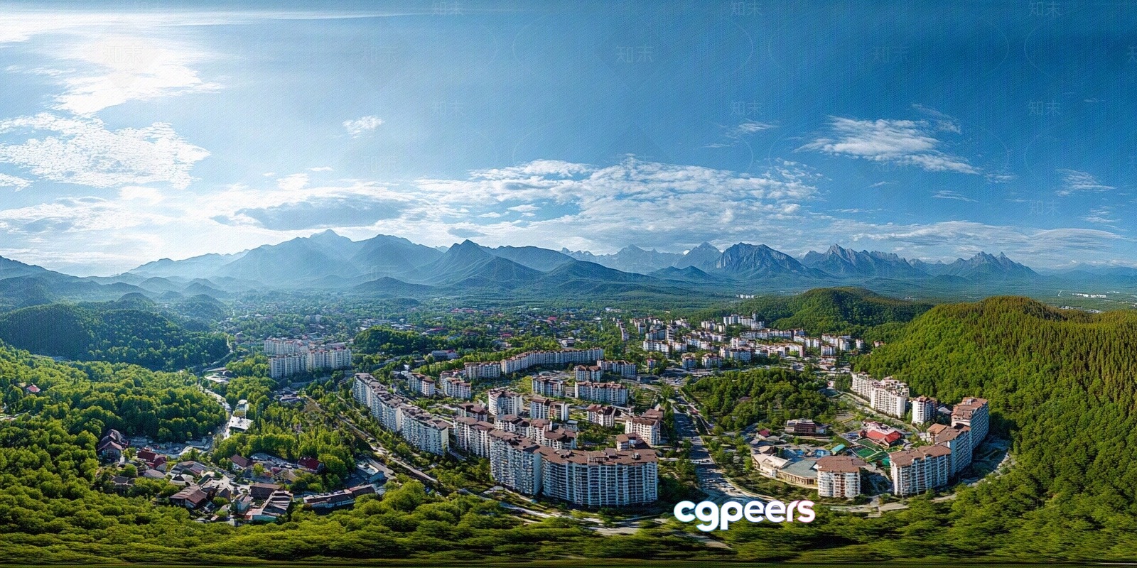 A Cityscape With Mountains In The Background 3D Model - 16175 - VRAY Render A Cityscape With Mountains In The Background 3D Model - 16175 - VRAY Render