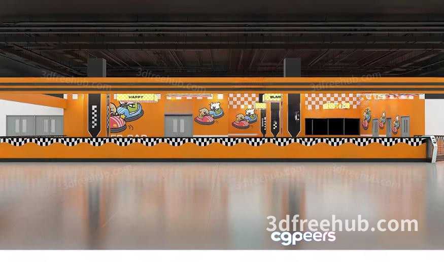 The Main Subject Is A Cartoon-Style Image Of A Room With Orange Walls 3D Model - 20525 - VRAY Render