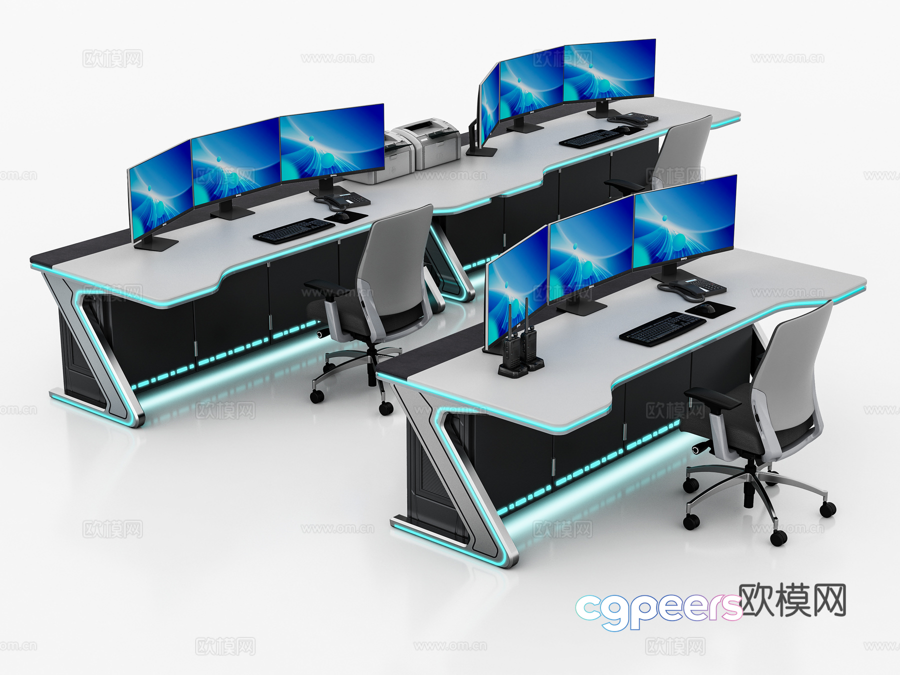 A Computer Workstation With Multiple Monitors 3D Model - 10845 - VRAY Render