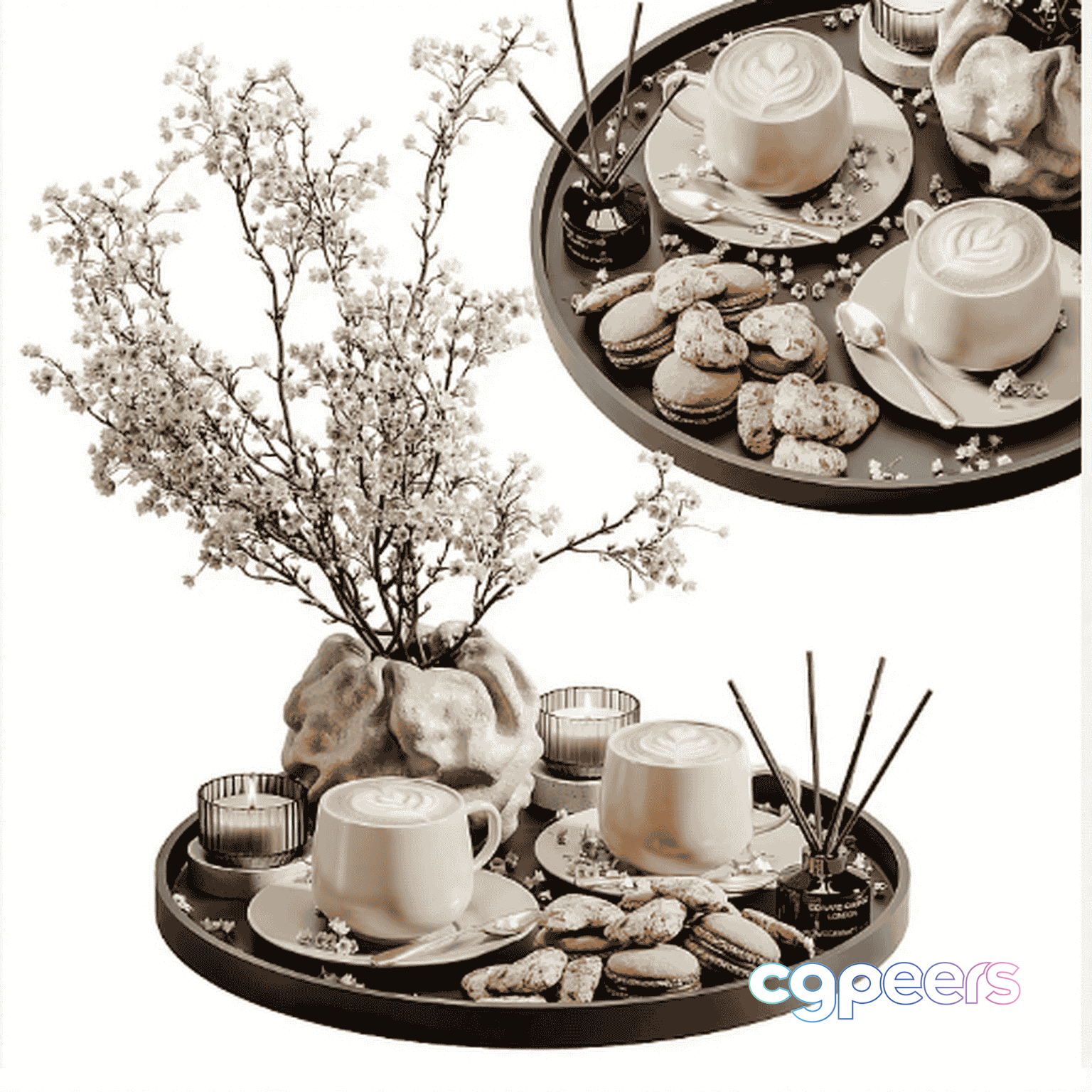 Cozy Coffee Tray 3D Model - 18094 - VRAY Render Cozy Coffee Tray 3D Model - 18094 - VRAY Render