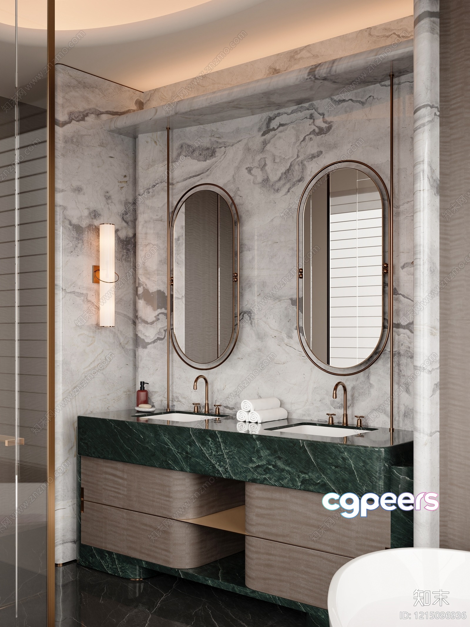 Modern Bathroom With Marble Walls 3D Model - 17870 - VRAY Render