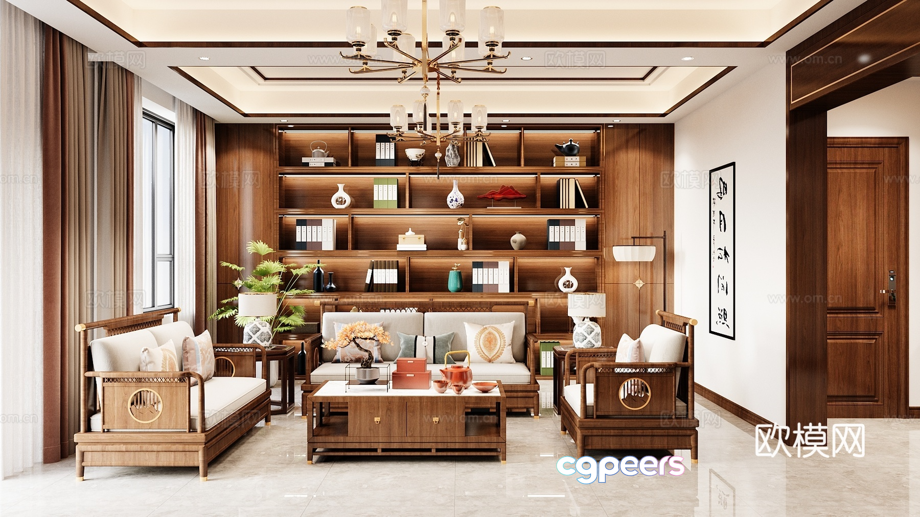 A Traditional Asian-Style Living Room 3D Model - 4071 - VRAY Render A Traditional Asian-Style Living Room 3D Model - 4071 - VRAY Render