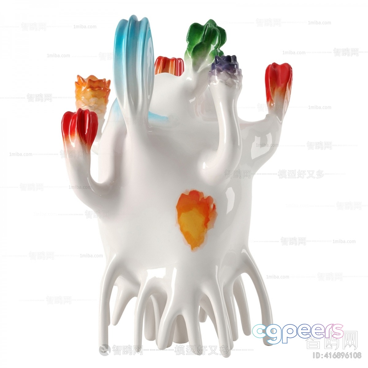 A White Ceramic Vase With Colorful Flowers 3D Model - 4912 - VRAY Render A White Ceramic Vase With Colorful Flowers 3D Model - 4912 - VRAY Render