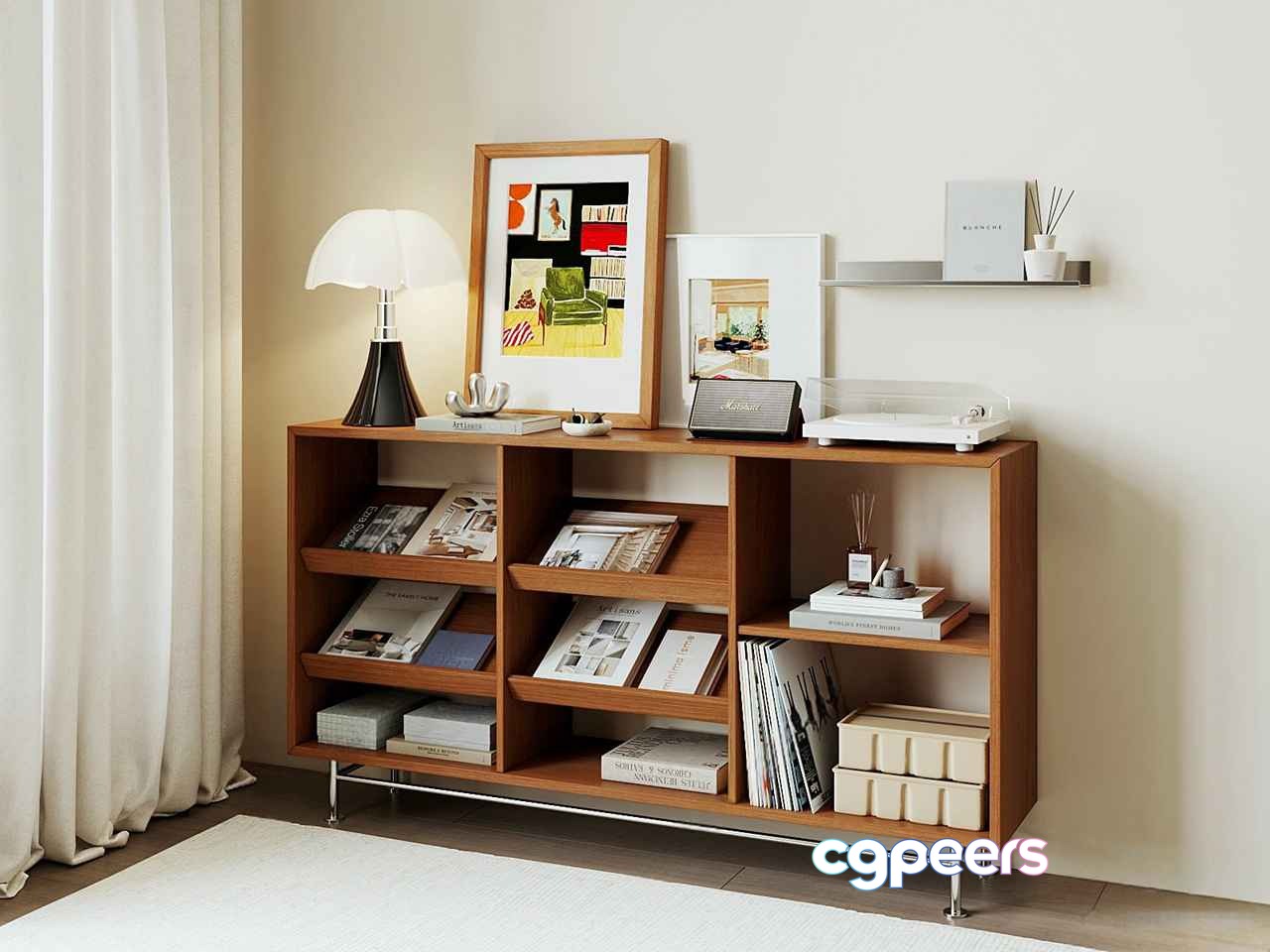 Modern Wooden Shelf 3D Model - 9395 - VRAY Render