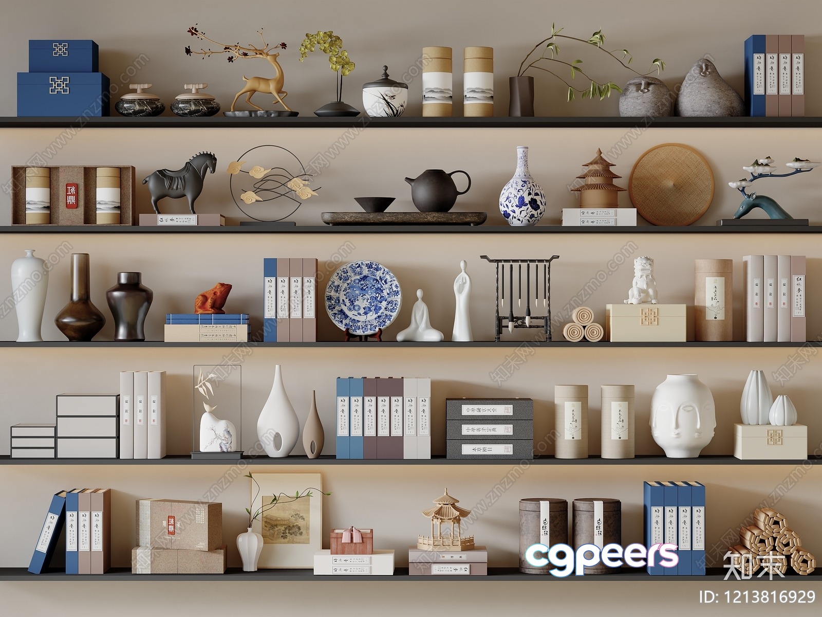 Shelves With Decorative Items 3D Model - 17212 - VRAY Render