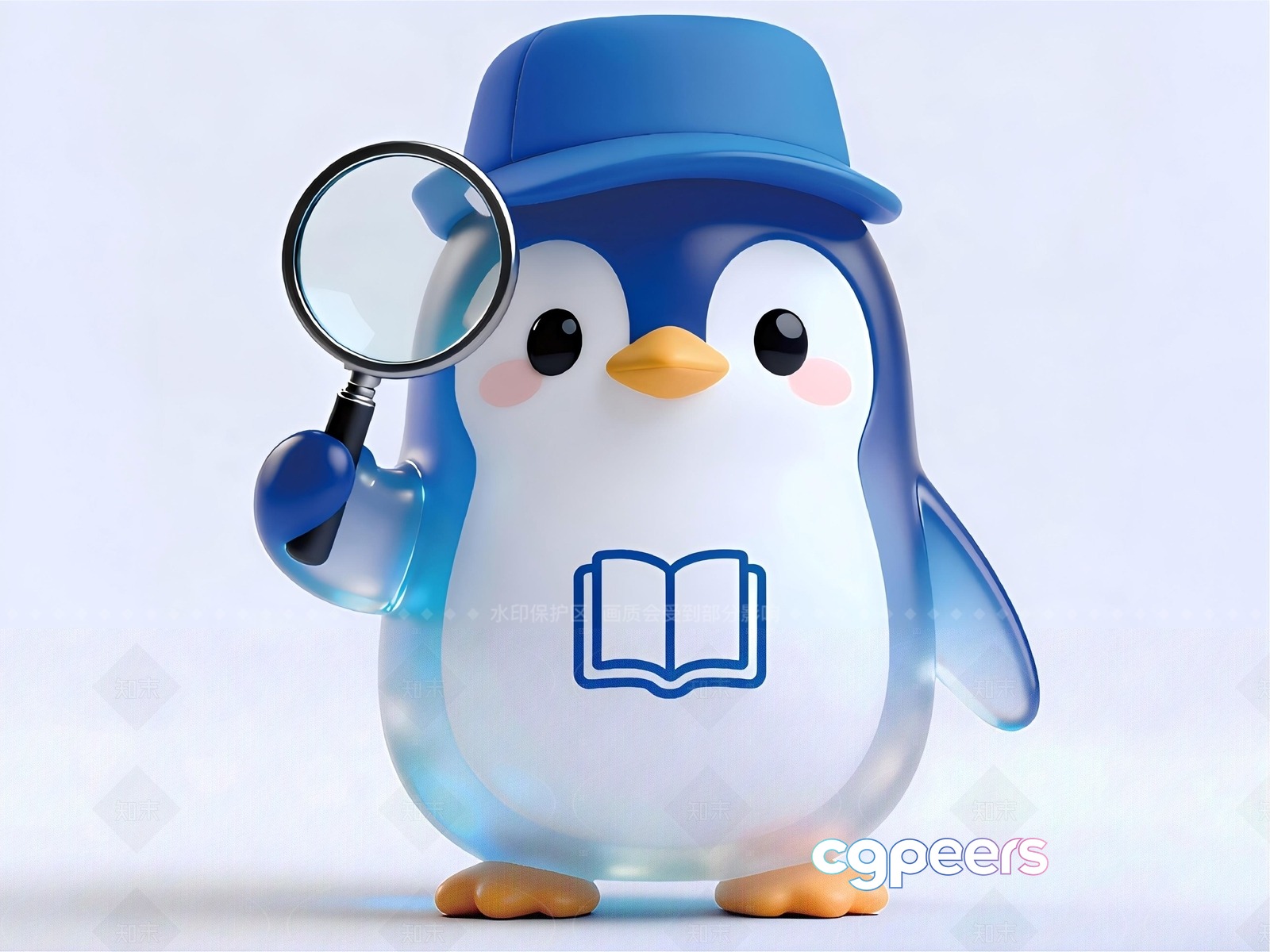 A Cartoon Penguin With A Magnifying Glass 3D Model - 20757 - VRAY Render