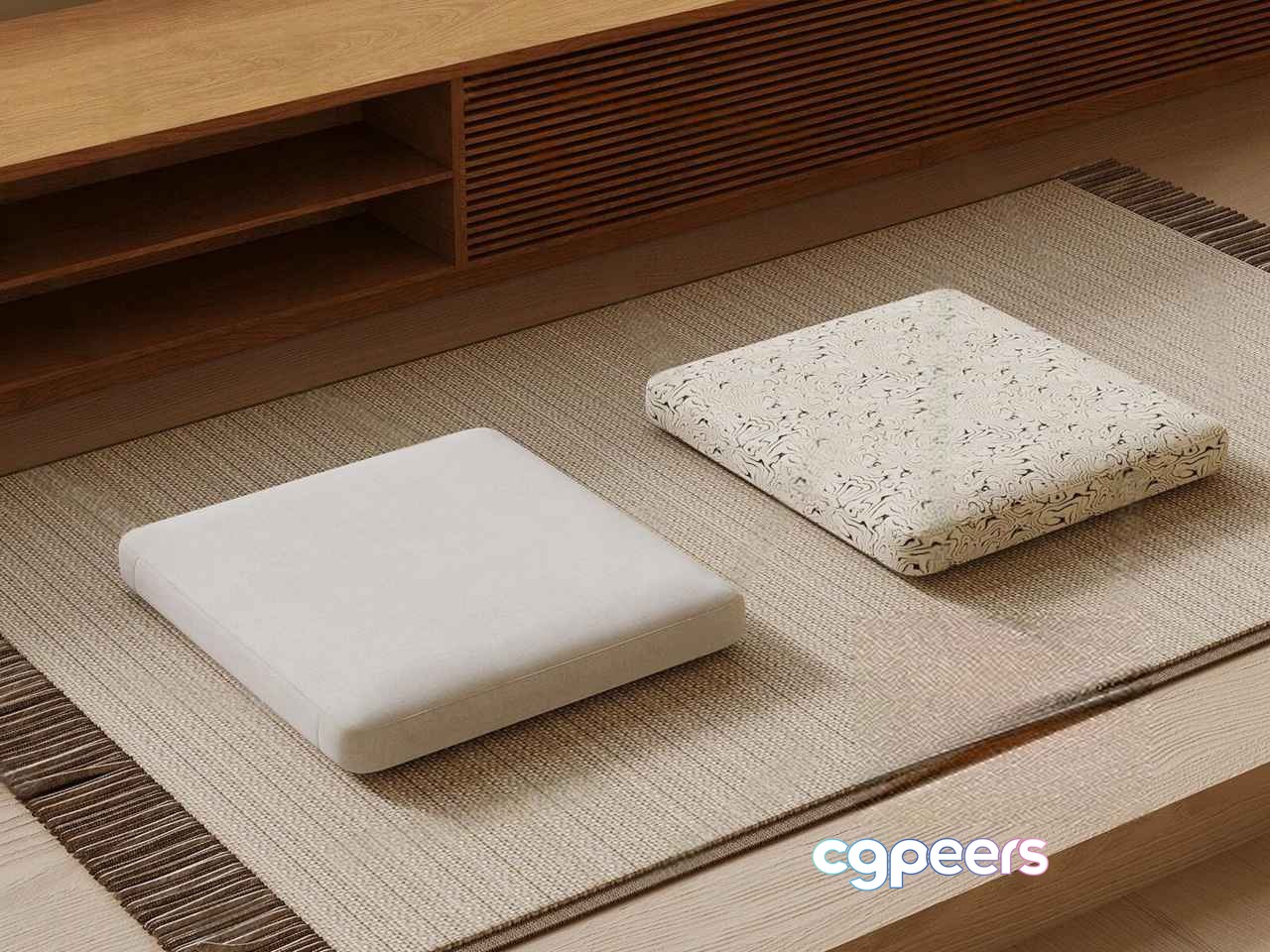 Two Japanese-Style Cushions On A Mat 3D Model - 1215 - VRAY Render