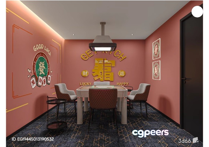 A Gaming Room With A Table And Chairs 3D Model - 11036 - VRAY Render
