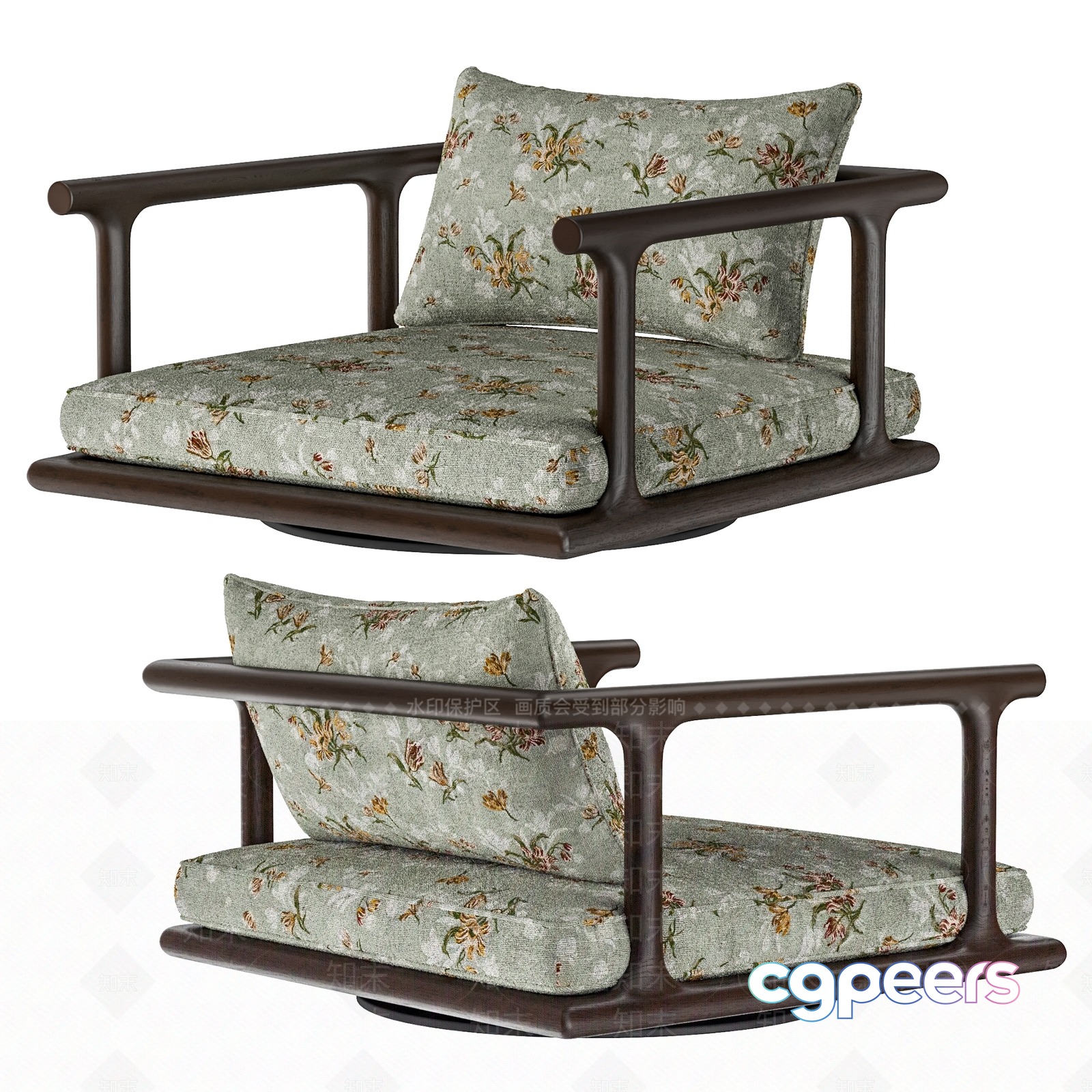 Modern Floral Chair 3D Model - 2114 - CORONA Render Modern Floral Chair 3D Model - 2114 - CORONA Render