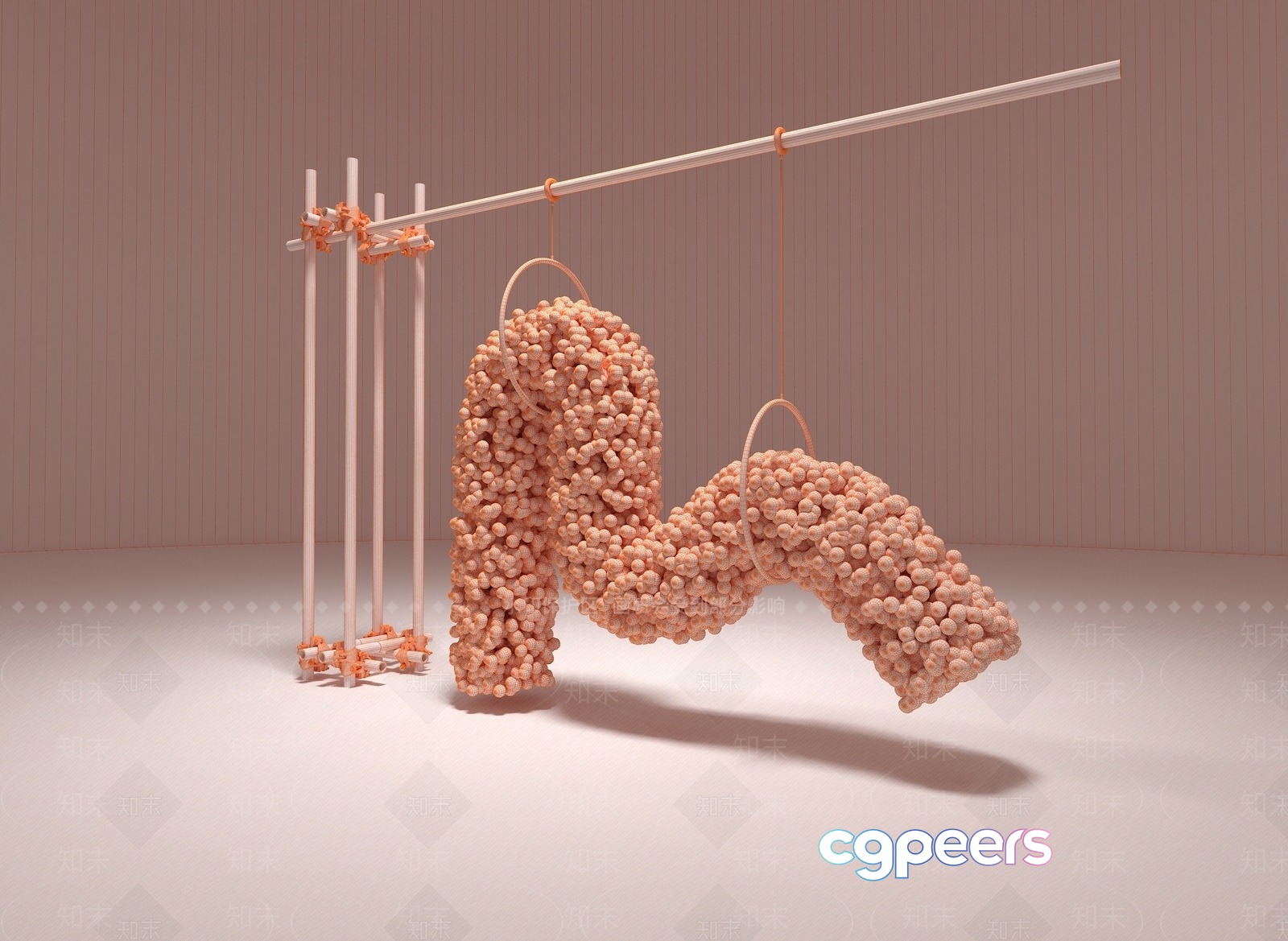 A Pink Sculpture Of A Letter M Made Of Small Balls 3D Model - 13370 - VRAY Render