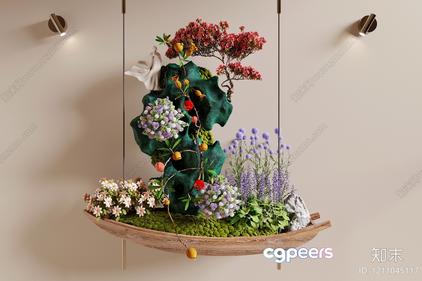 Flowers In A Wooden Boat 3D Model - 7577 - VRAY Render