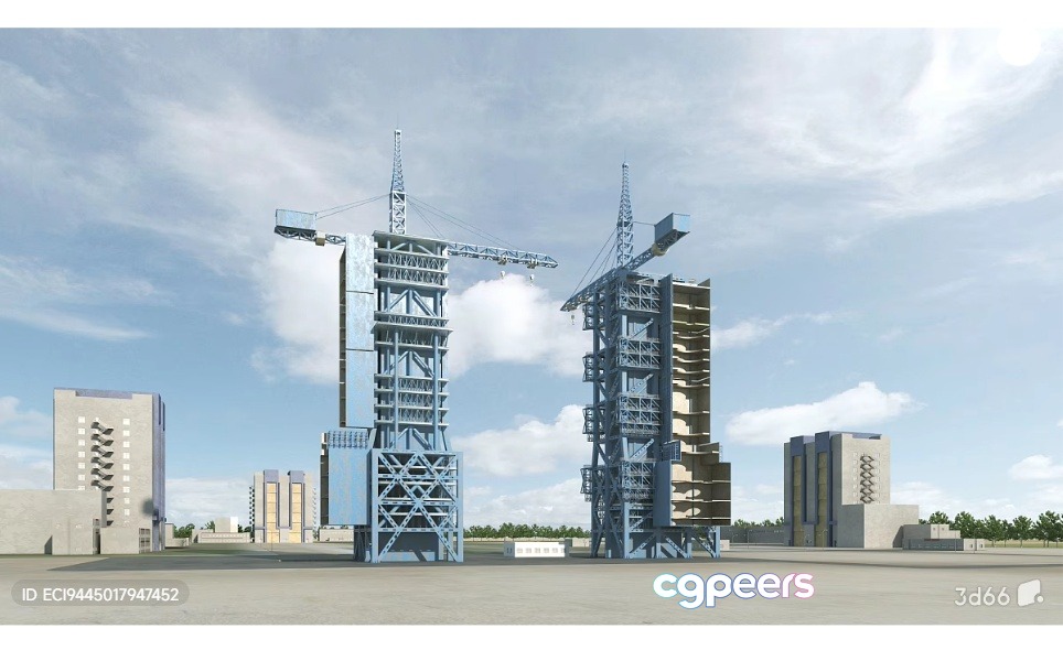 Two Tall Blue Metal Structures 3D Model - 5930 - VRAY Render Two Tall Blue Metal Structures 3D Model - 5930 - VRAY Render