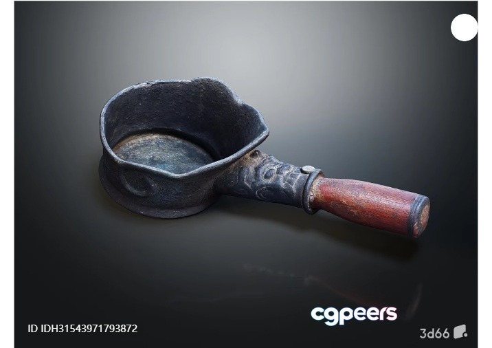 A Metal Pan With A Wooden Handle 3D Model - 3375 - VRAY Render