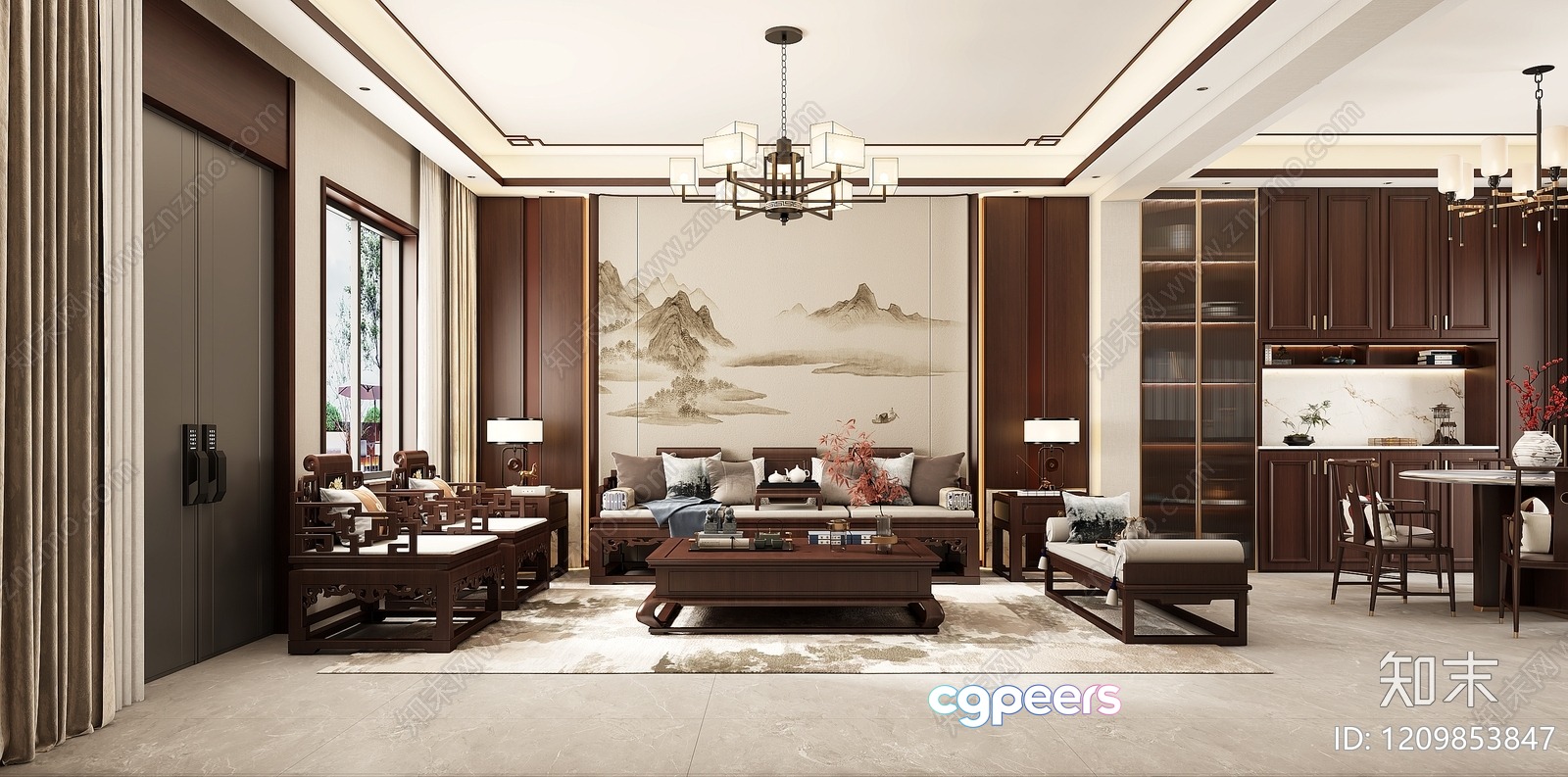 Modern Chinese Living Room 3D Model - 4816 - VRAY Render