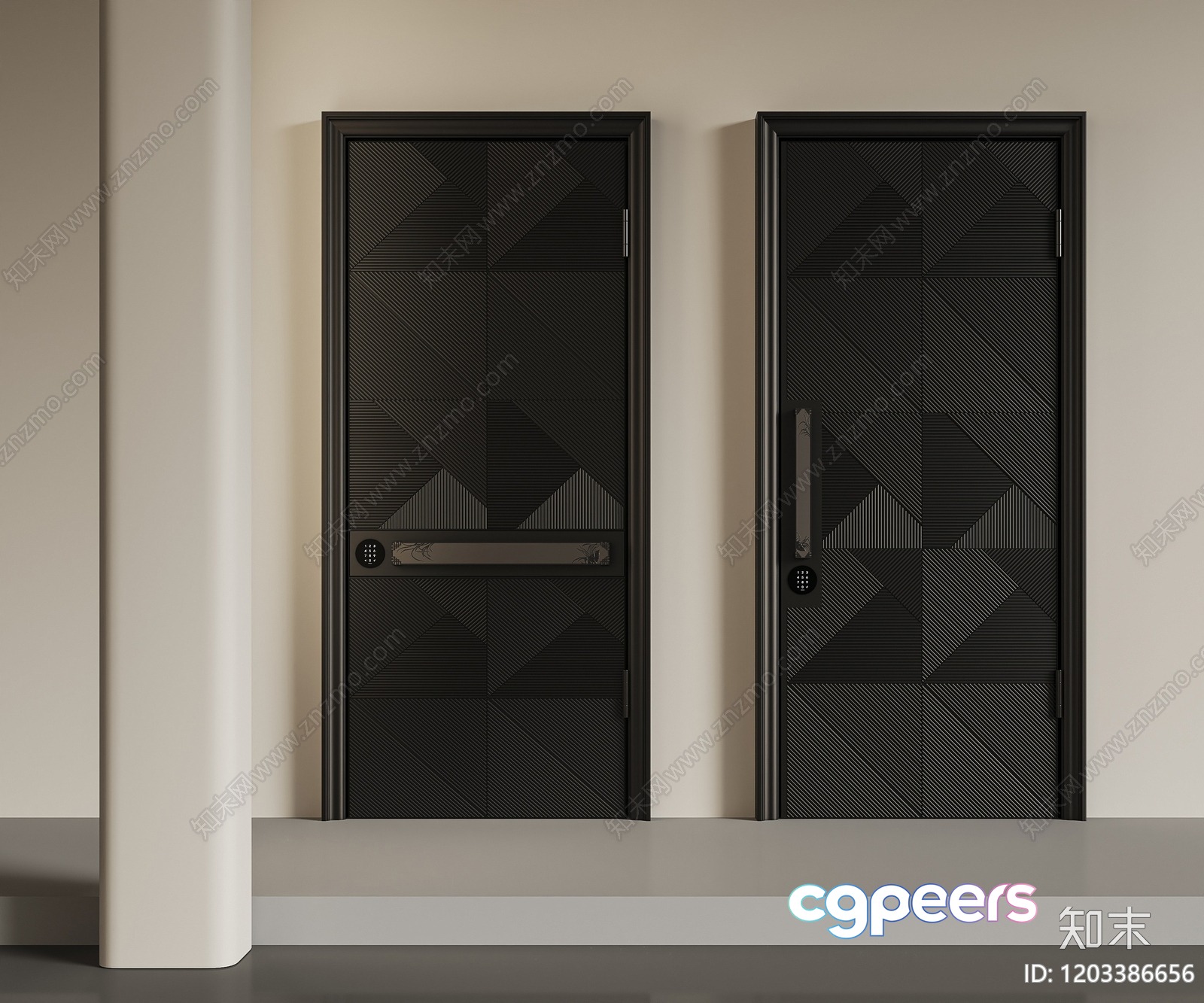 Two Doors With A Black And Gray Design 3D Model - 6723 - VRAY Render