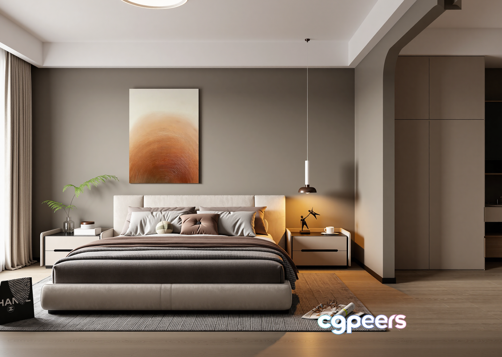 Modern Beige Bedroom 3D Model - 6602 - VRAY Render