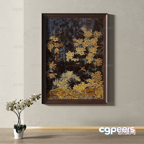 Artwork With Gold Leaves 3D Model - 1213 - VRAY Render
