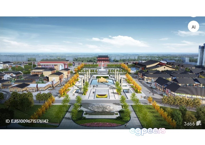 A Large Park With A Variety Of Buildings And Trees 3D Model - 1764 - VRAY Render