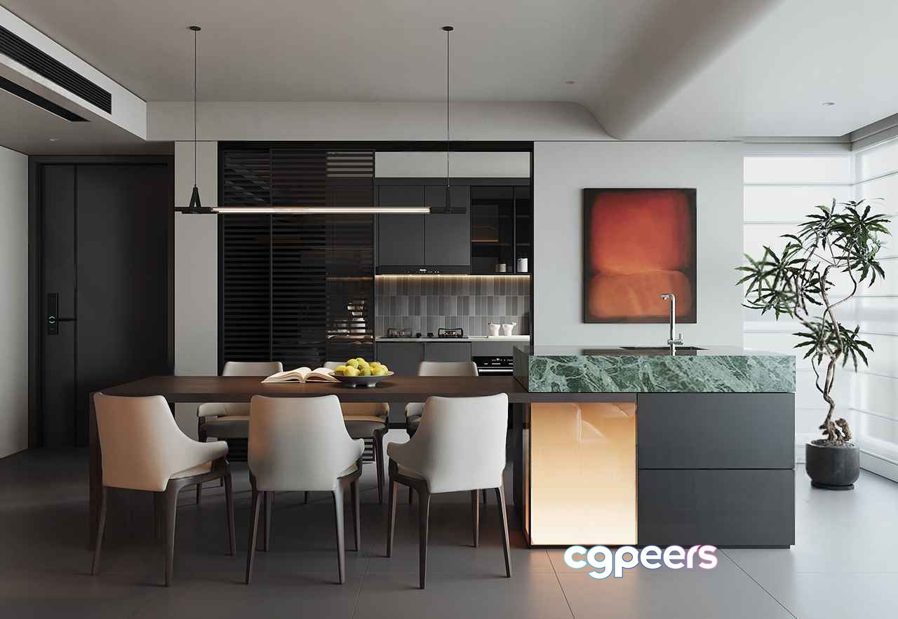Modern Kitchen Island 3D Model - 10320 - VRAY Render