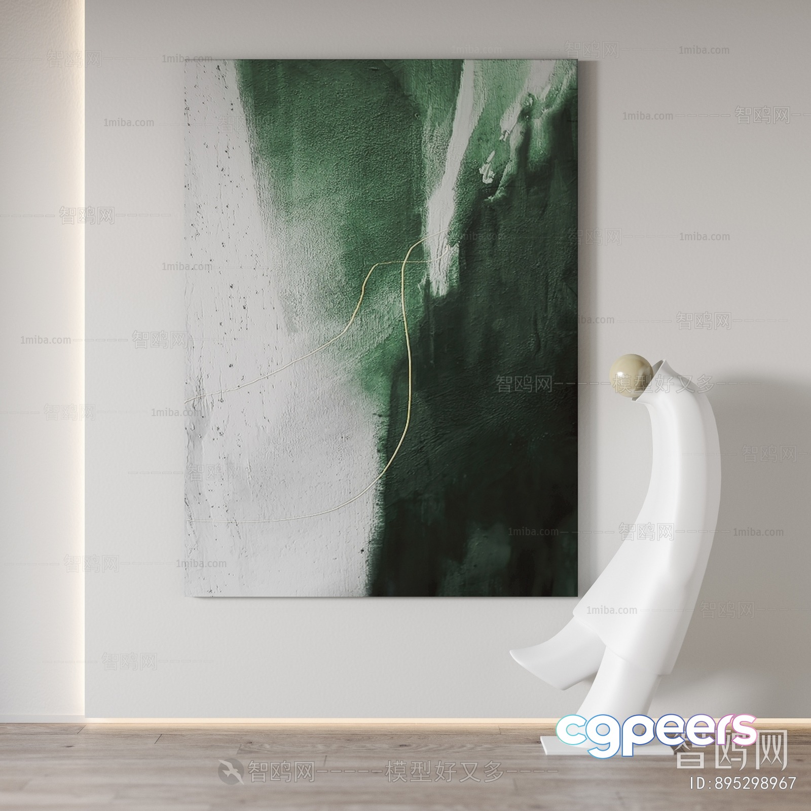 Abstract Art Piece With A Green And White Color Scheme 3D Model - 22799 - VRAY Render Abstract Art Piece With A Green And White Color Scheme 3D Model - 22799 - VRAY Render