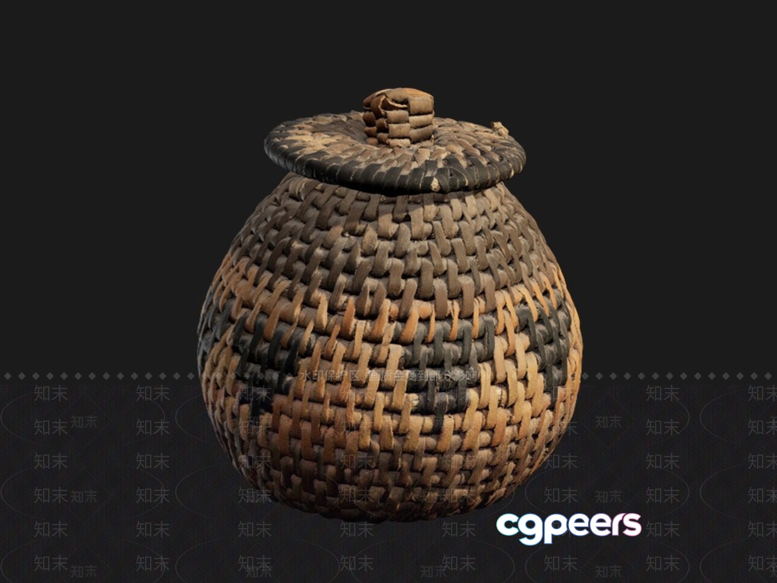 A Woven Basket With A Lid 3D Model - 123 - VRAY Render
