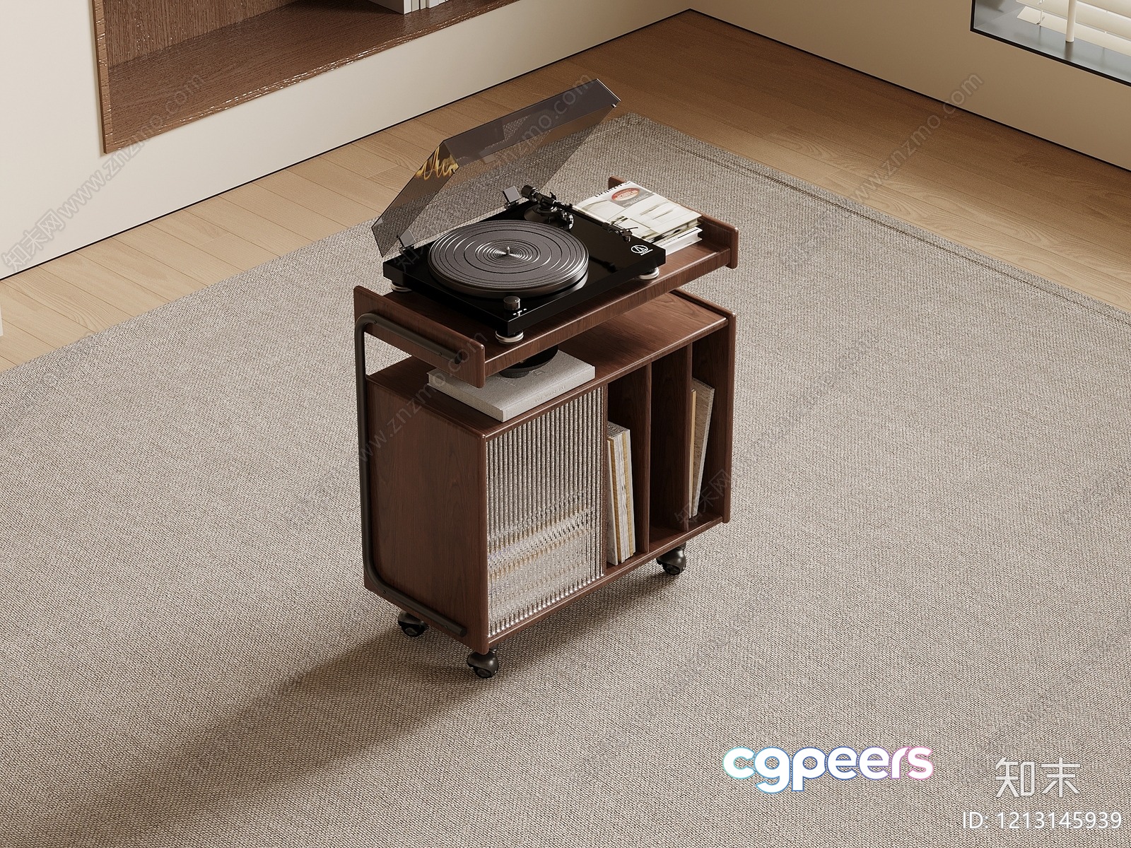 Mid-Century Modern Record Player Stand 3D Model - 7035 - VRAY Render