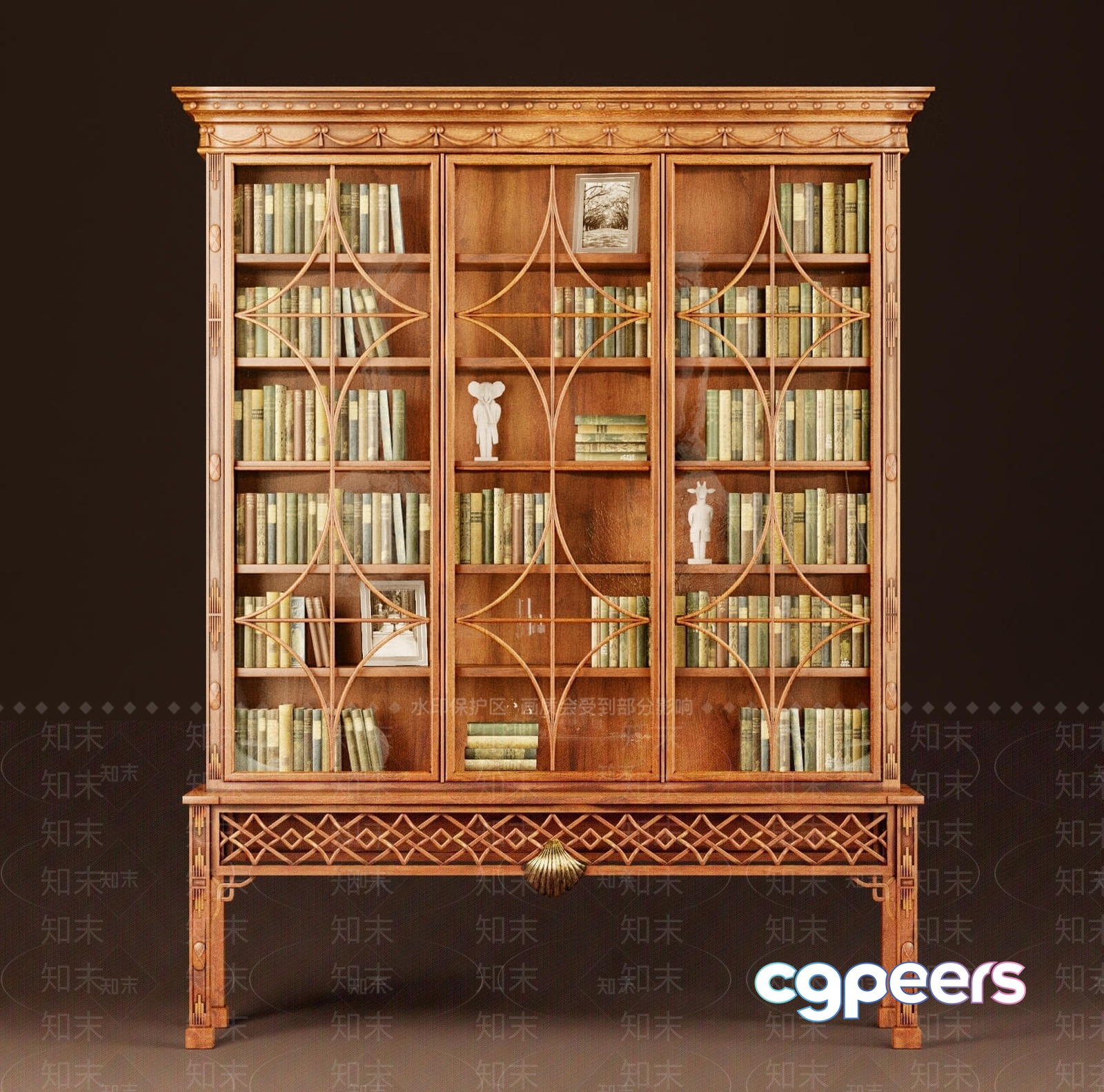 A Wooden Bookcase With Glass Doors 3D Model - 12263 - VRAY Render A Wooden Bookcase With Glass Doors 3D Model - 12263 - VRAY Render