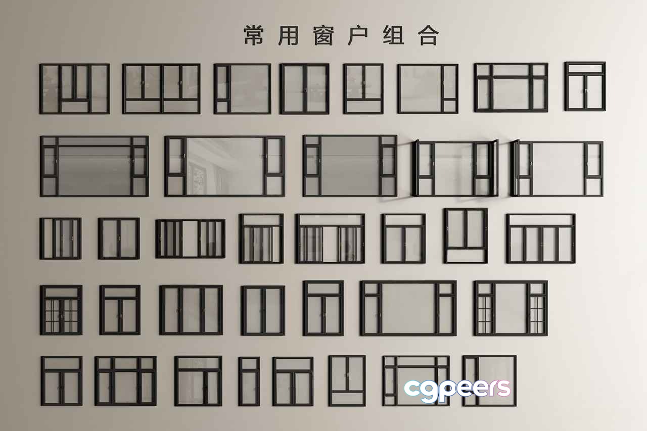 Black Metal Window Frames 3D Model - 18362 - VRAY Render