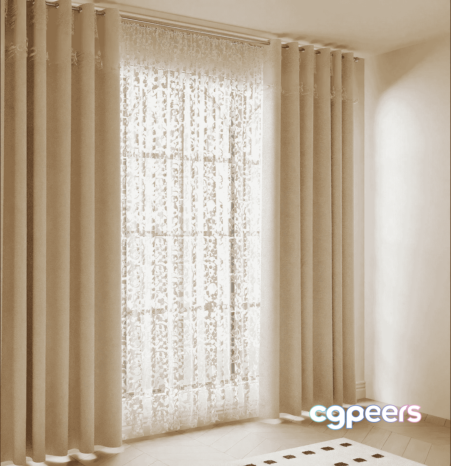 Beige Lace Curtains 3D Model - 13196 - VRAY Render