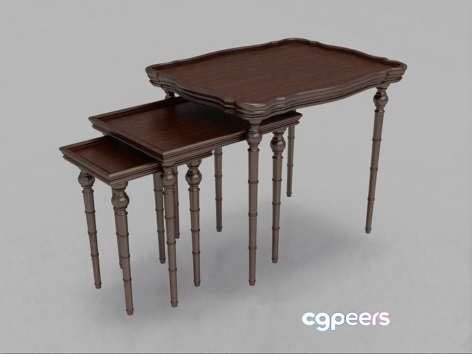 A Set Of Dark Wood Tables 3D Model - 11388 - VRAY Render