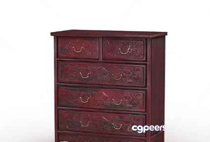A Distressed Red Dresser 3D Model - 22345 - VRAY Render