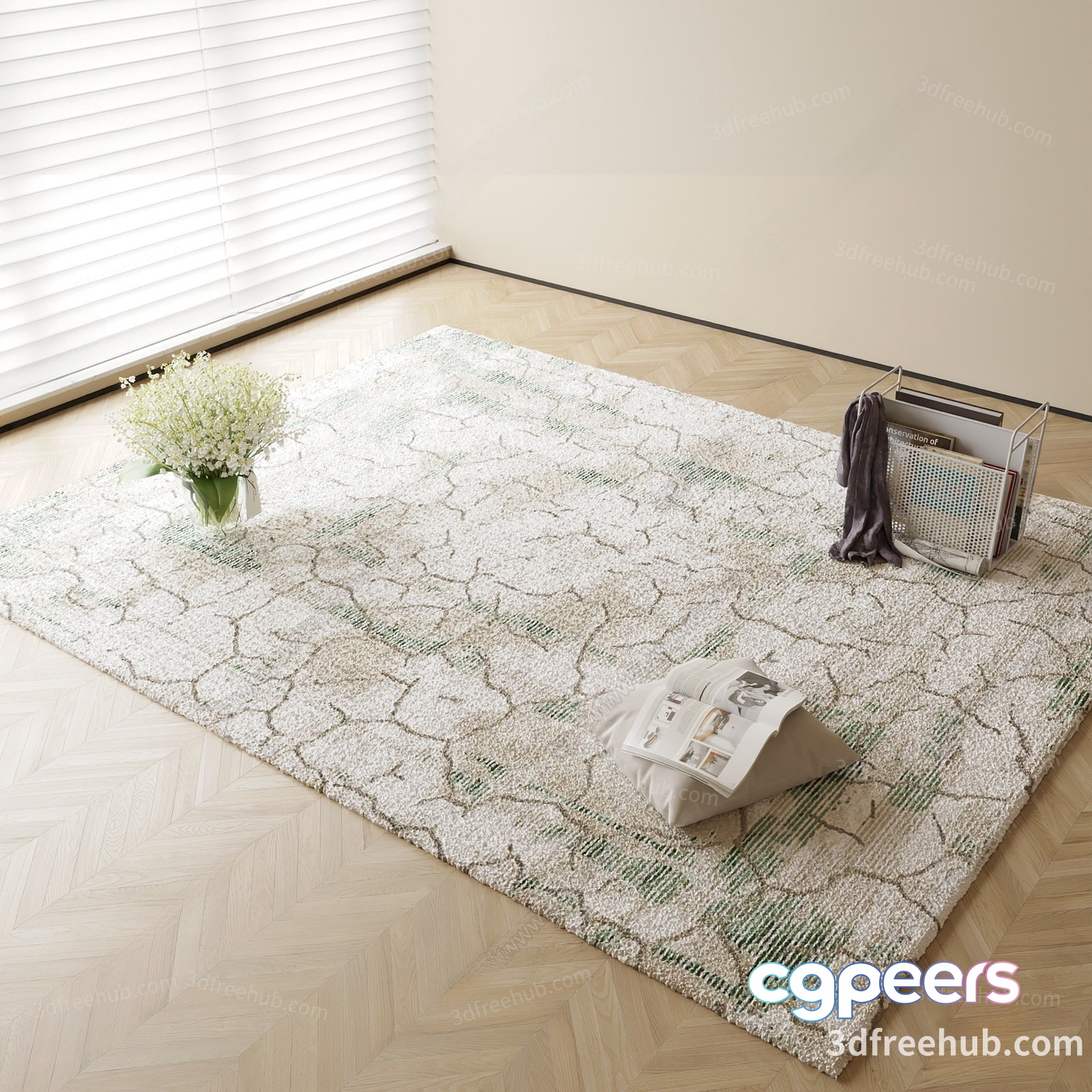 A Beige And Green Rug 3D Model - 20468 - VRAY Render A Beige And Green Rug 3D Model - 20468 - VRAY Render