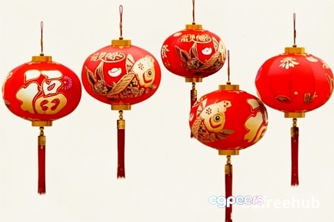 Four Chinese Lanterns 3D Model - 21219 - VRAY Render Four Chinese Lanterns 3D Model - 21219 - VRAY Render