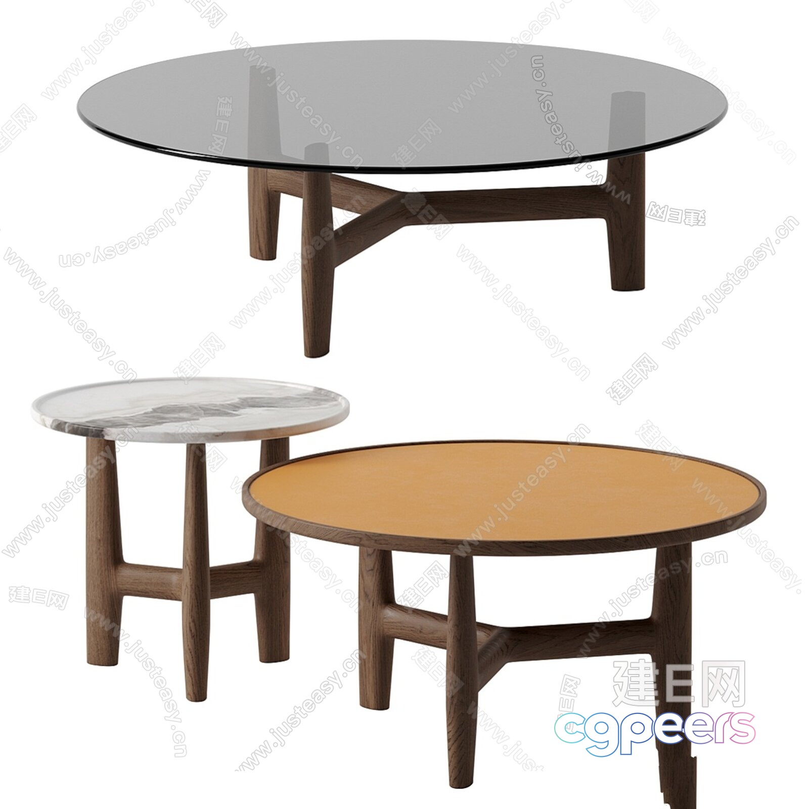 Two Coffee Tables With Wooden Legs And Different Colored Tops 3D Model - 16208 - VRAY Render