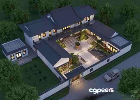 Aerial View Of A House 3D Model - 20302 - CORONA Render Aerial View Of A House 3D Model - 20302 - CORONA Render