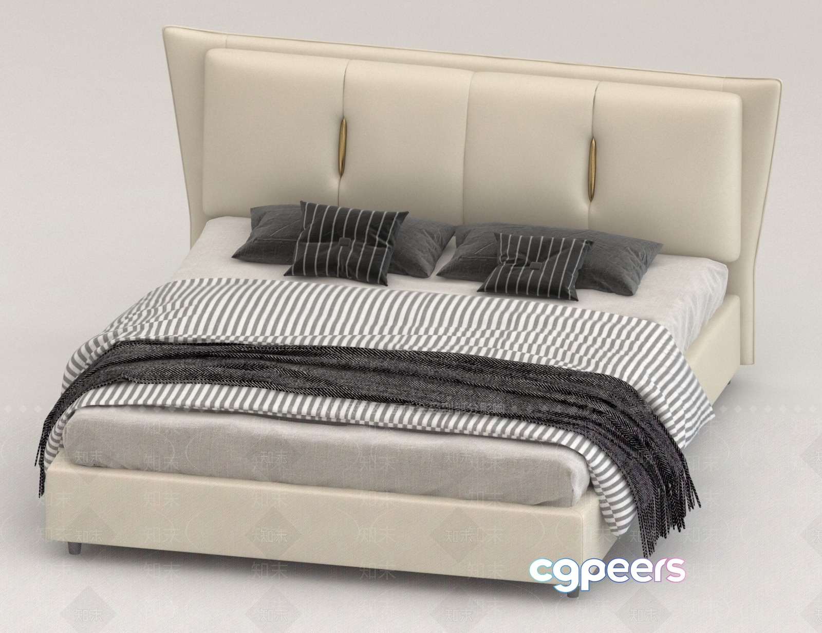 Modern Upholstered Bed 3D Model - 18370 - VRAY Render