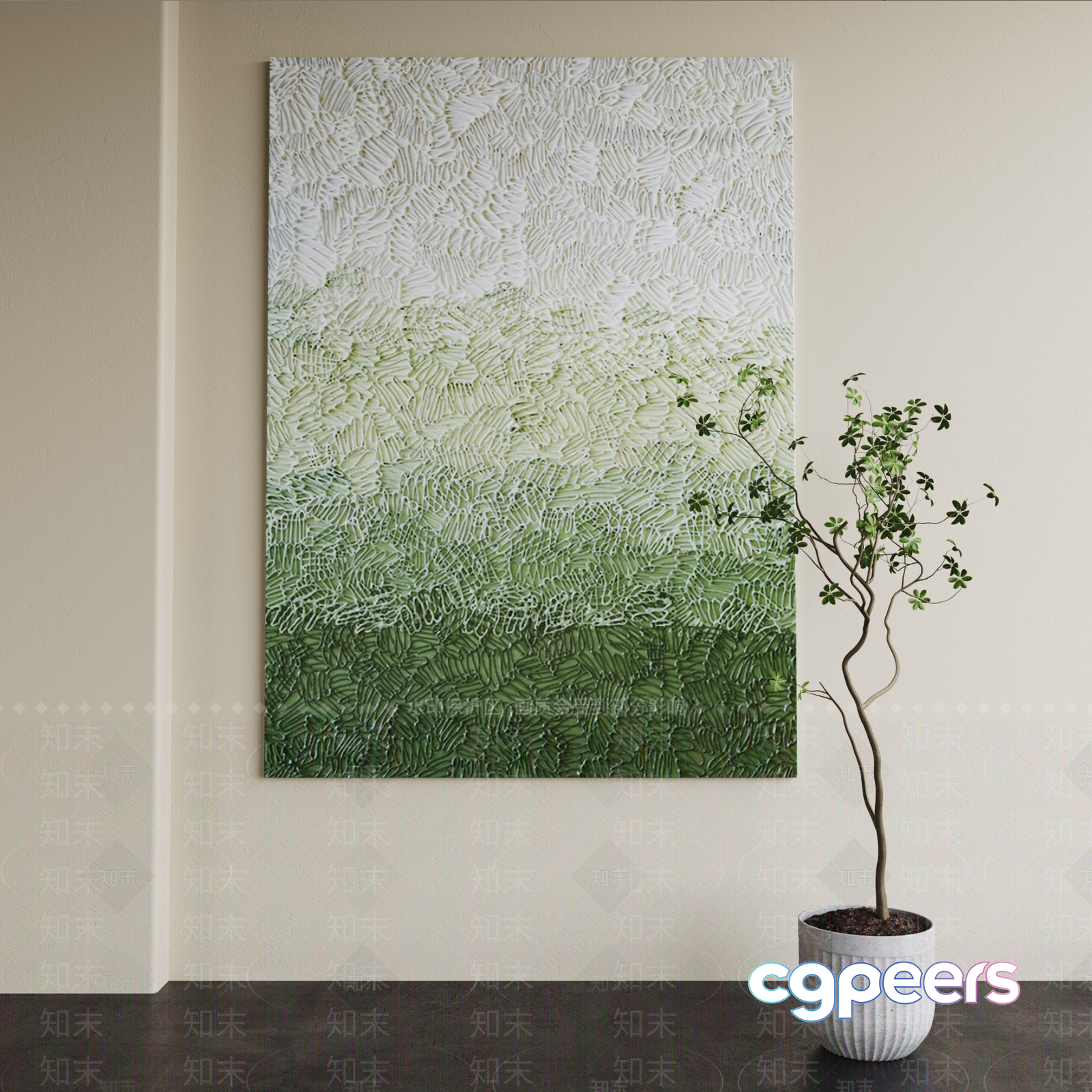 A Painting Of A Green And White Landscape 3D Model - 8611 - VRAY Render A Painting Of A Green And White Landscape 3D Model - 8611 - VRAY Render